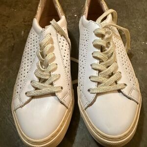 White Perforated Sneakers with Gold Accents